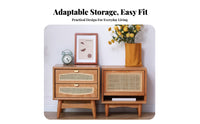 Japandi Design Rattan Door Accent Cabinet Minimalist Design Rattan Door End Table Small Space Solution Nightstand Versatile Usage for Apartment Dwellers, Home Decorators, Homeowners, Bedroom, Living Room, Entryway