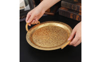 Serving Tray with Handles Gold-Tone Metal Serving Tray Round for Dining Table
