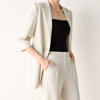 Women Trouser Suit Two Piece Set with Wide Leg Trousers for Office Wear, Long Sleeve Polyester Business Casual Outfit, Plus Size Available