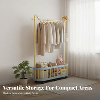 Rolling Clothes Rack Space-Saving Design Rolling Clothes Rack with Shelves Large Capacity Freestanding Coat Stand with Basket for Dorm Room, Entryway