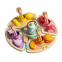 Role Playing Wooden Tea Party Set Educational Wooden Afternoon Tea Set Eco-Friendly Wood for Preschoolers, Toddlers, Kindergarten, Playroom