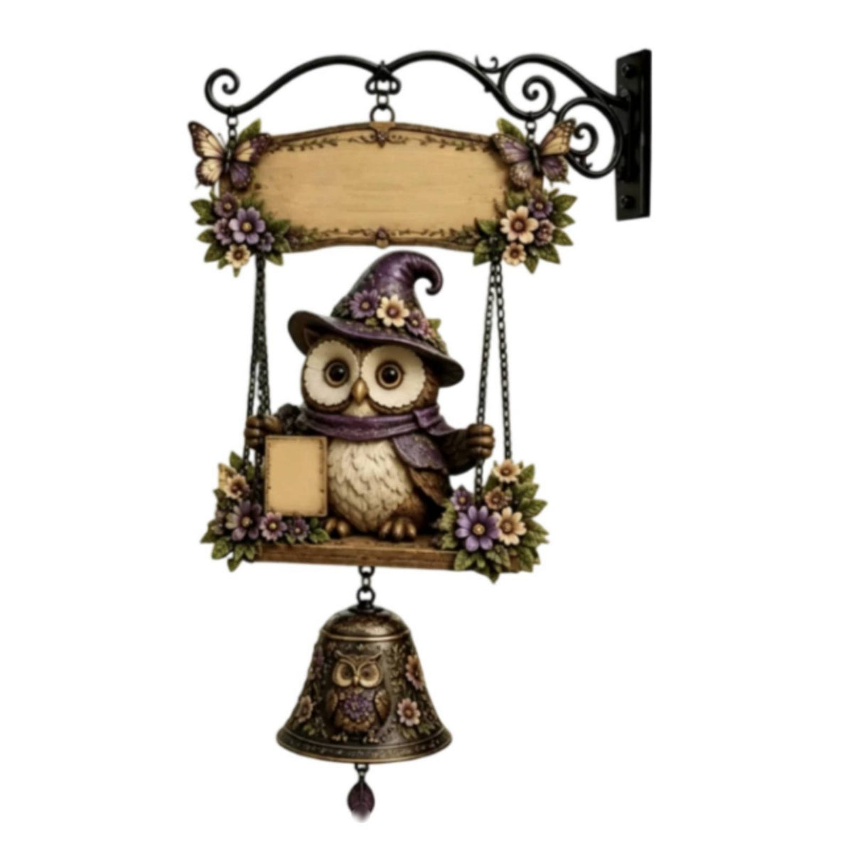 Wooden Signboard Decorative Hanging Ornament with Bell Lightweight Welcome Sign with Bracket for Homeowners, Gardeners, Porch