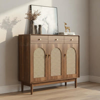 Rattan Footwear Storage Unit Retro Wooden Design Storage Cabinet with Drawers Large Capacity Entryway Shoe Storage Bench for Hallway, Living Room