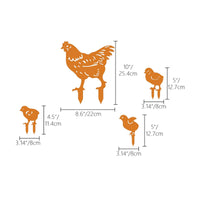 4 Pieces Hen and Chicks Garden Stakes Weather Resistant Metal Chicken Silhouette Set Weatherproof Hollow out Chicken Decor for Gardeners, Flower Bed