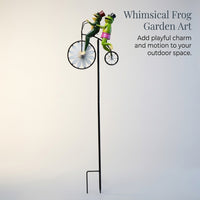Frog Windmill Metal Garden Stakes Outdoor Decoration, Iron Ground Stake for Patio Decor, Yard Ornament for Gardeners and