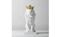 Lion Sculpture with Crown Gold-Toned Lion Statue with Crown Sculpted for Office