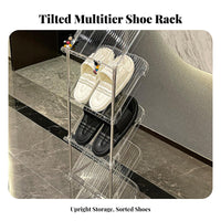 Tilted Shelves Multi-Tier Slanted Shoe Rack Space-Saving Design Multi-Tier Shoe Rack Easy to Assemble Footwear Stand Stable Structure for Apartment Dwellers, Homeowners, Entryway, Narrow Areas, Hallway, Bedroom
