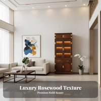 Chinese Design Solid Wood Bookcase Mortise and Tenon Joinery Traditional Wood Bookshelf Construction Wooden Display Cabinet with Glass Doors