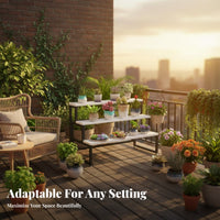 Movable with Wheels Tiered Plant Ladder Stepped Layout 3-Tier Plant Stand Locking Casters Flower Rack Multipurpose for Florists, Gardeners, Homeowners, Balcony, Outdoor, Indoor, Living Room