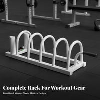 Space Saving Barbell Plate Storage Rack Portable with Wheels Standard Bar and Plate Rack Heavy Duty Gym Organizer Multi-Functional for Weightlifters