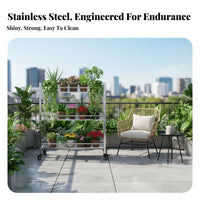 Multi-Tier Design Tiered Rolling Plant Shelf Movable with casters floral Rack Modern home decor Furnishing Thickened Frame for Apartment Dwellers, Gardeners, homeowners, Balcony, Living Room, Sunroom, Bedroom