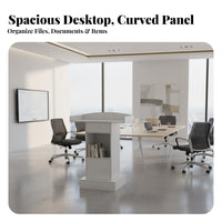 Spacious Desktop Floor Standing Pulpit Multi-Purpose Modern Presentation Desk Sturdy Construction Wooden Lectern with Storage Stable Base for Teachers, Presenters, Conference Room, Classroom, Lecture Hall, Church