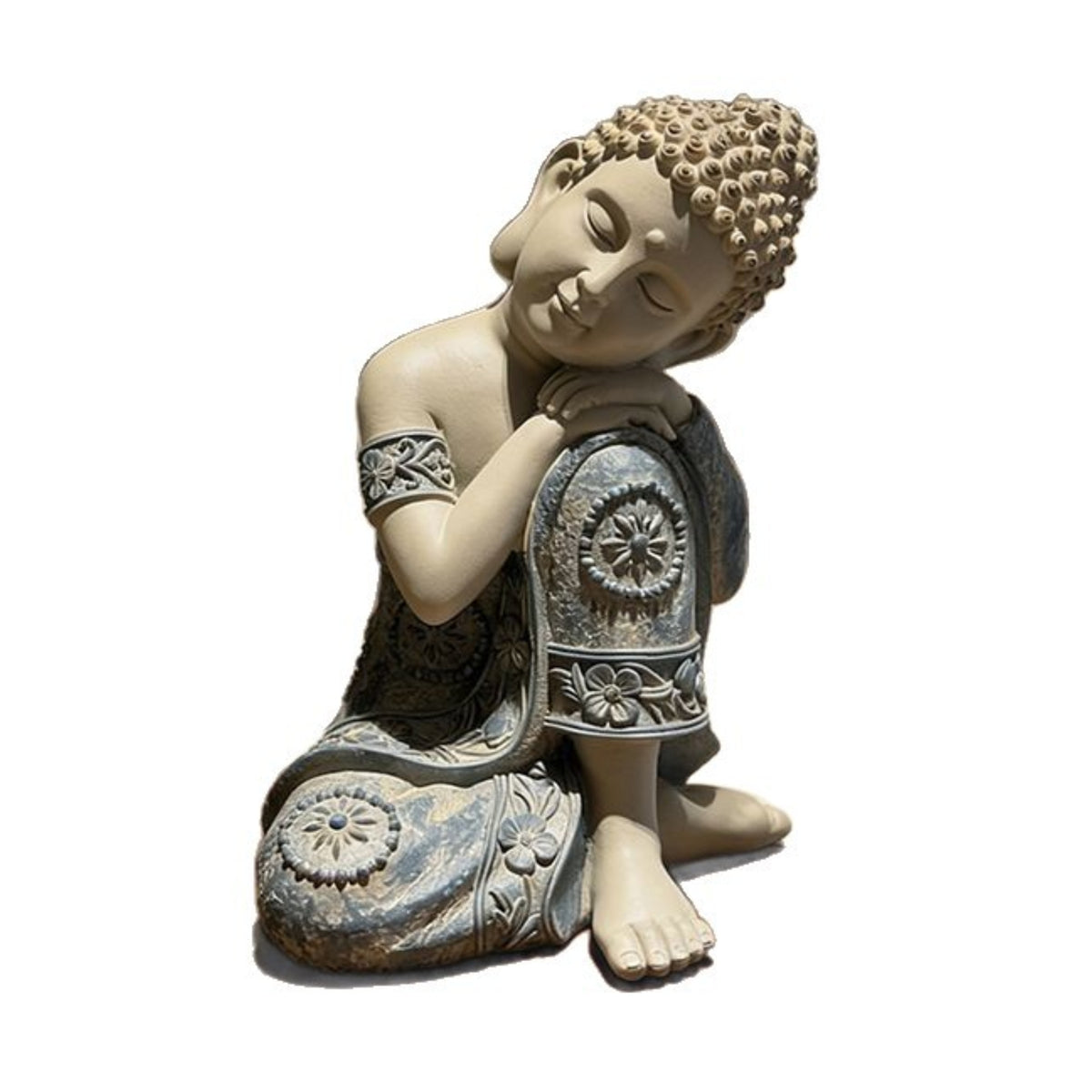 Zen Sleeping Buddha Figurine Garden Seated Buddha Ornament Relief Sculpture Carved for Tea Room