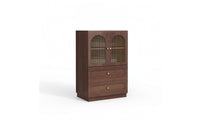 Cabinet with Fluted Glass Doors Wood Grain Side Cabinet Quiet Sideboard for Living Room, Bedroom