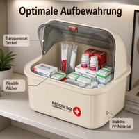 Pill organizer with multiple compartments, medication box 1L, portable medication storage made of PP, cream/transparent