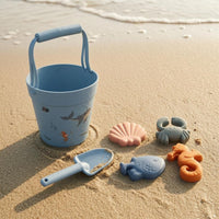 Rounded Shapes Beach Toy Pail Set Curved Handle Silicone Beach Set Printed Patterns Silicone Sand Toys Soft and Flexible for Water Play