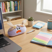 Faux Fabric Soft Pencil Case Embroidered Cartoon Pencil Case Oval Zipper Pen Bag Soft
