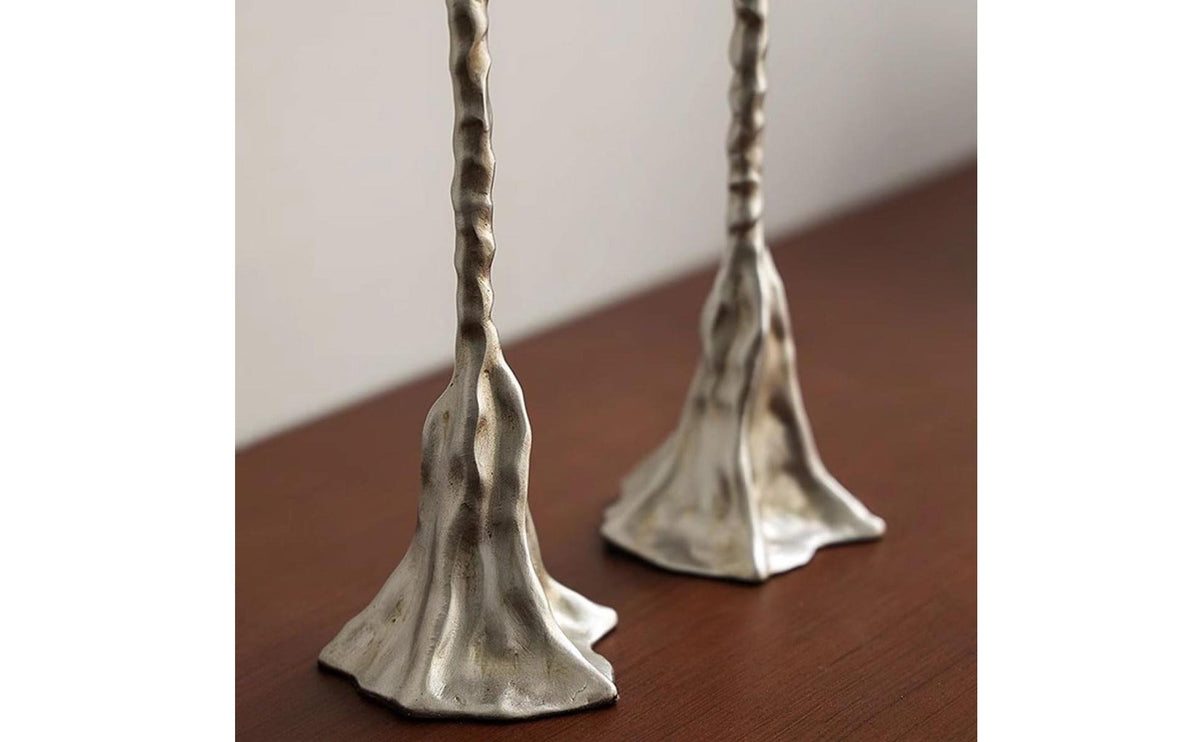 2 Pieces Metal Look Candle Pedestal Stable Base Candlestick Holder Easy to Wipeable Surface Centerpiece for Entryway, Living Room