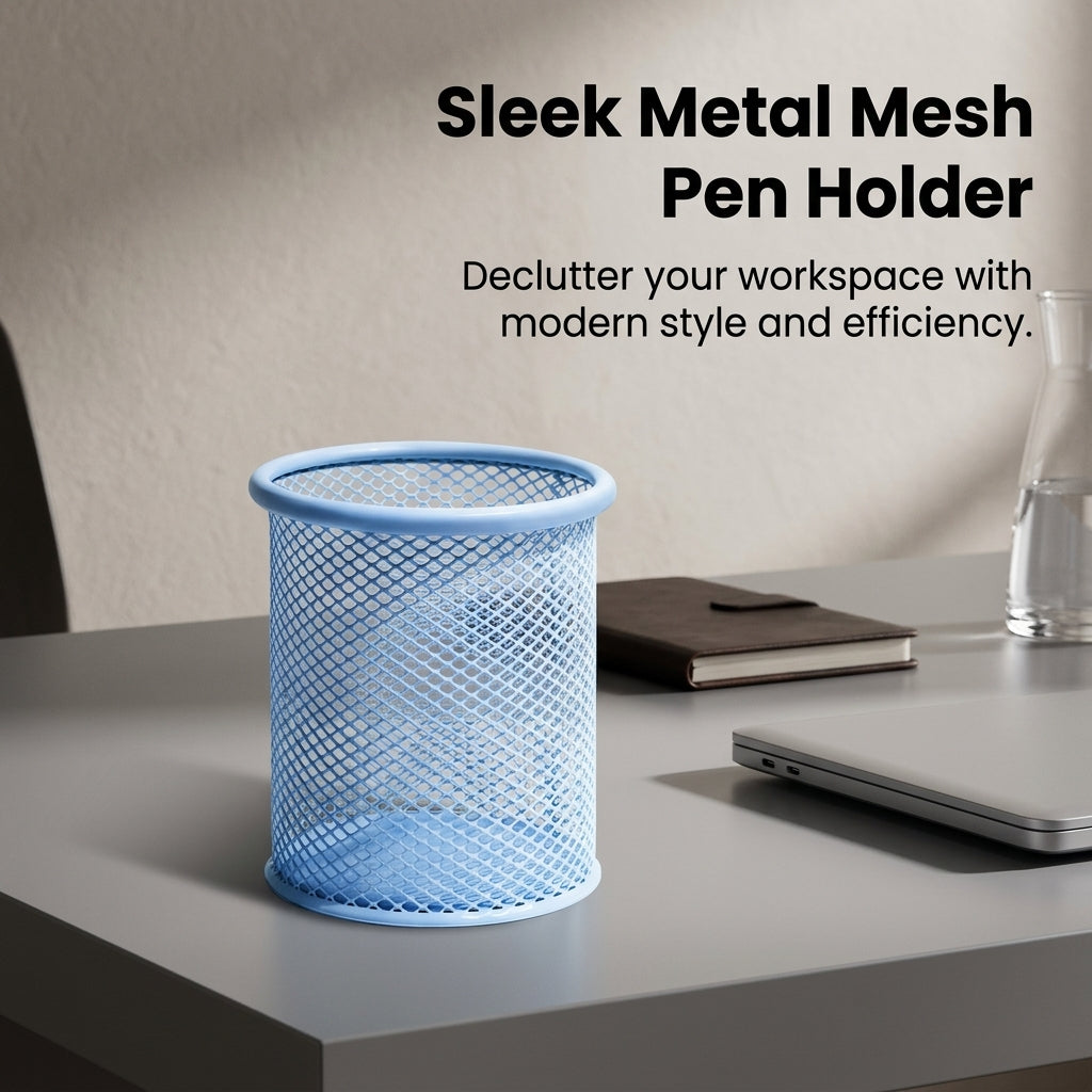 Metal Mesh Pen Holder for Desk, Round Pencil Cup Organizer, Large Capacity Stand, Office Student Supplies Storage