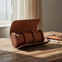 Watch Roll with 3 Slots Leather Textured Organizer Compact for Journeyers