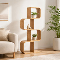 S-Shaped Storage Shelf Compact Bamboo Storage Rack Slim for Small Areas