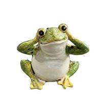 Realistic Details Resin Frog Statue Creative Design Funny Frog Garden Ornament Hand-Painted Wise Frogs Sculpture Weather-Resistant for Patio, Pondside, Desktop