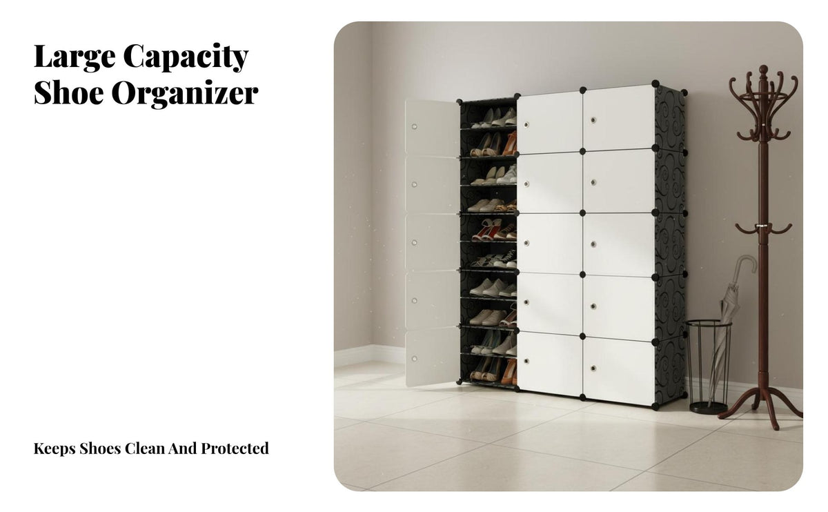 Modular Footwear Storage Unit Multi-Layer Design DIY Assembly Shoe Closet Dustproof Stackable Storage Cubes for Families, Students, Entryway