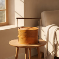 Handmade Double-Layer Bamboo Basket Natural Basket with Handle and Lid Vintage Multi-Purpose for Tea Lovers