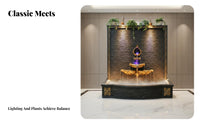 Statement Piece Large Indoor Water Curtain LED Lighting Freestanding Water Wall Air Humidifying Freestanding Waterfall Fountain Easy Assembly for Feng Shui Enthusiasts, Interior Decorators, Living Room, Office, Hotel Lobby, Entryway