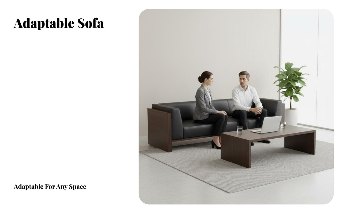 Minimalist aesthetic Three-Seater Sofa and Table Set Modern Design Upholstered Lounge Seating Business Grade Office Furnishing long-lasting Frame for Interior Designers, Waiting Room