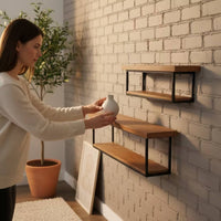 Wall-Mounted Metal Brackets Space-Saving Wall Shelves with Metal Brackets Sturdy for Entryway