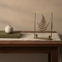 Glass Frame with Metal Border Tabletop Levitating Frame with Stand Vintage for Collectors, Crafters, Desk, Shelf, Entryway Table