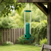 Bird Feeder House with Feed Silo, Hanging Bird Feeder Dispenser Made of Green Metal, for Garden & Balcony, Easy to Clean