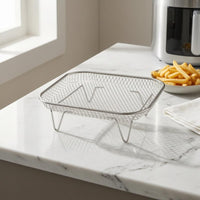 Silver Metal Finish Air Fryer Basket Even Cooking Air Fryer Rack Dishwasher Safe Mesh Rack Stackable