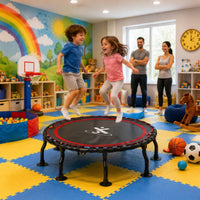 Padded Border Kids Mini Trampoline Red Trim Foldable Mini Trampoline Midpoint Symbol Rebounder Black Metal Frame for Children