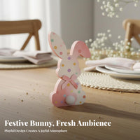 Patterned Bunny Cutout Easter Themed Collectible Hare Sculpture With Bow and Tail Details Tabletop Accent for Families, Parents, Shelf, Desk, Office