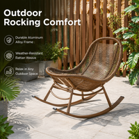 Weatherproof Ergonomic Wooden Rocker with Cushion, Rocker with Footrest, Outdoor Patio Chair, Light and Dark Wood, Modern Chinese Style