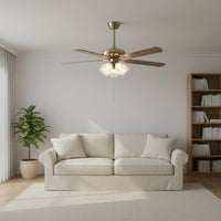 Retro Overhead Fan Light Remote Adjustable Glass Shade Overhead Fan Pull Chain Home Lighting