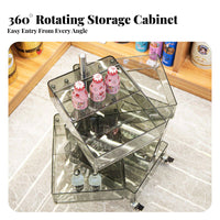 Nordic aesthetic Transparent Rotating Organizer Movable on casters Bedside Table Modern Design Storage Cabinet Multi-Functional for Homeowners, Office Workers, Dressing Area, Small Spaces, Living Room, Bathroom