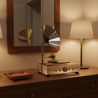 Transparent Gramophone Statue Compact Size Crystal Display Piece Artisanal Appearance Phonograph Ornament for Living Room, Entryway