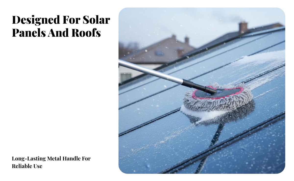 Telescoping Pole Photovoltaic Panel Snow Removal Kit Heavy Duty Solar Panel Cleaning Brush Kit Adjustable Angle Head Telescopic Snow Brush Lightweight Aluminum Construction for Homeowners, Professional Cleaners, Winter, Rooftops, Sunrooms, Outdoor