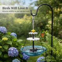 Solar Floating Bird Bath Fountain with Hanging Bird Feeder for Outdoor Garden