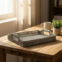 Slim Design Imitation Rattan Tray Rectangular Tray with Handles Versatile Trays Lightweight for Countertop, Bedside, Kitchen, Bathroom