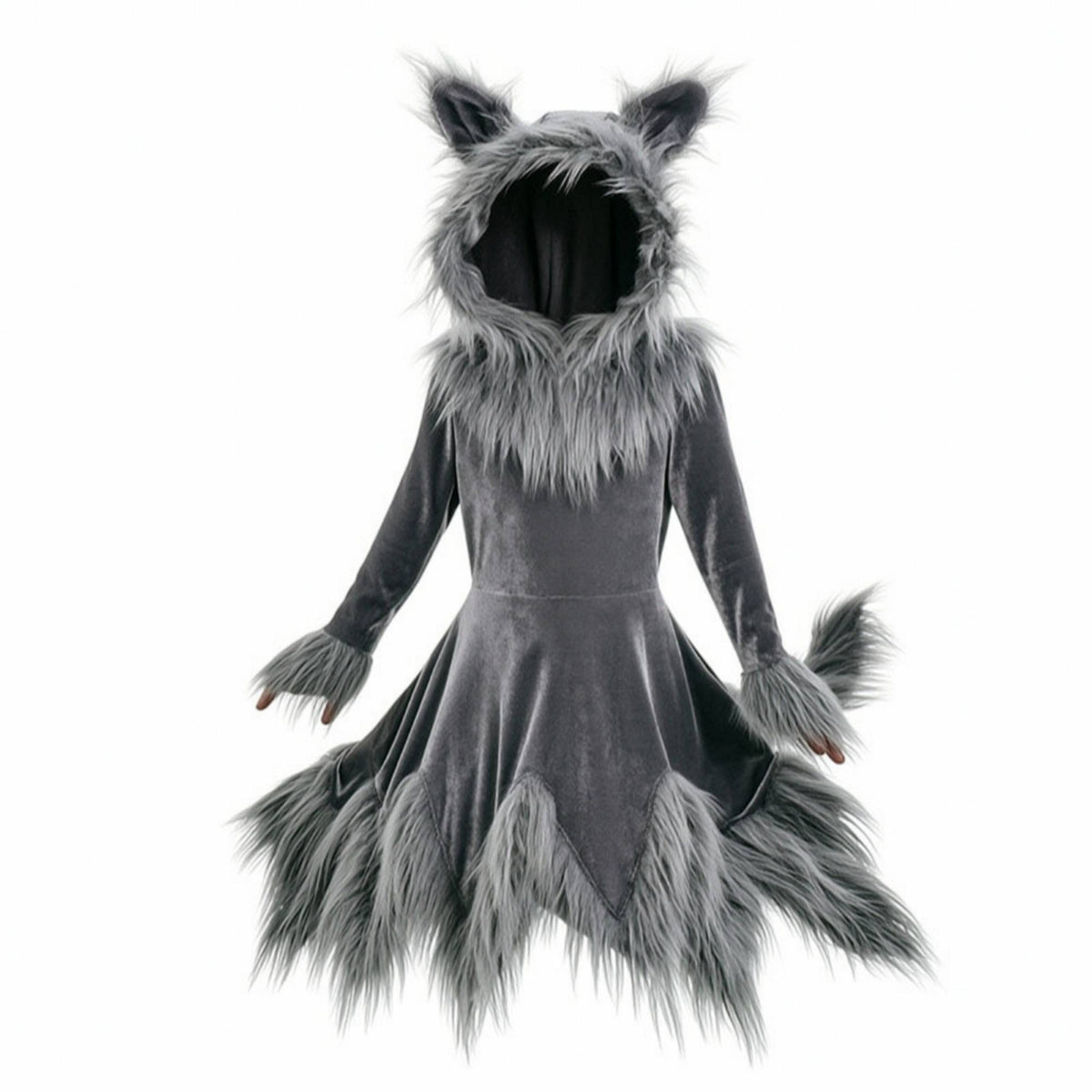Wolf Costume with Tail Shaggy Wolf Costume Long-Sleeve Apparel for Kids, Children, Halloween
