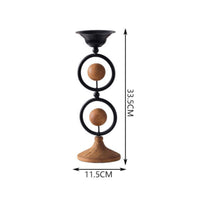 Candle Holder with Wood Base Decorative Metal Candle Holder Artisanal Rustic Candlestick for Entryway Table
