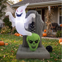 Lighted Inflatable Tombstone with Ghost Outdoor Inflatable Ghost with Tombstone Spooky Inflatable Halloween Decoration Scary for Lawn
