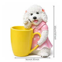 Resin Dog Planter with Cup Cute Dog Planter Whimsical Ornament Decorative for Windowsill