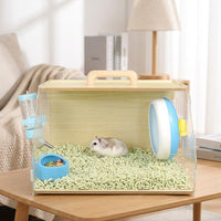 Portable Hamster Cage with Full View Acrylic Hamster Cage Walls, Wood Handle Travel Hamster Cage for Small Pet Travel and Outdoor Travel Use