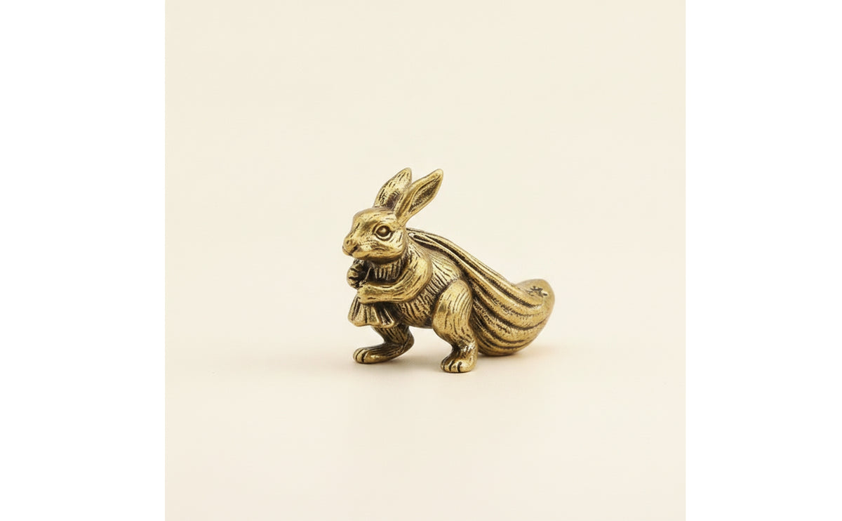 Brass Rabbit Antique-Style Tea Pet Detailed for Desk, Bookshelf, Collectors