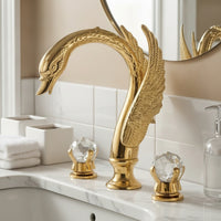 Sculpted Swan Faucet with Two Handles Ornate Swan Bathroom Faucet Raised Long-Lasting for Vanity